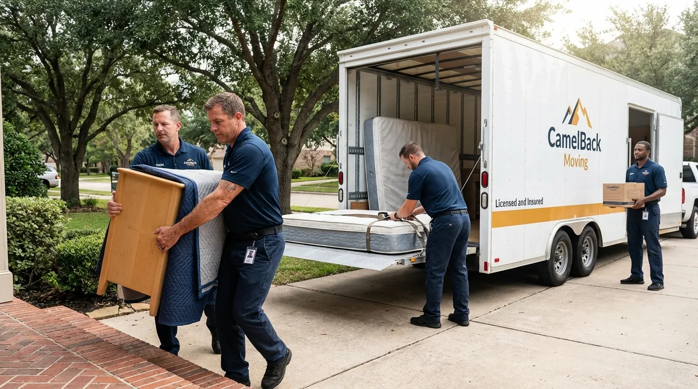 Crew loading residential truck for cross-state move from Zebulon, NC